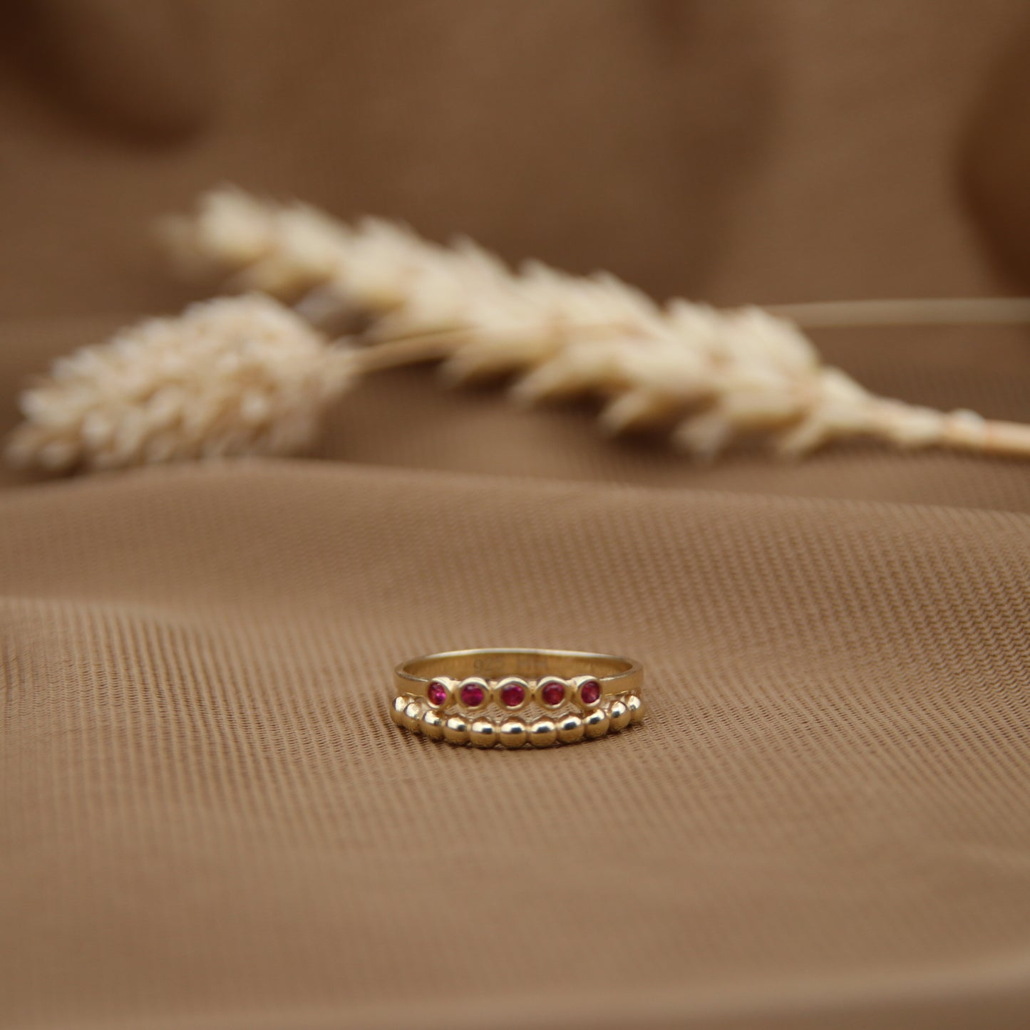 14K Gold Vermeil Eleganza Ring Ruby Zircon