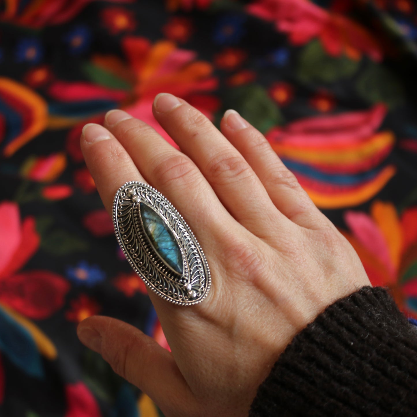 Sterling Silver Ultimate Bohemian Ring - Labradorite - 18 mm