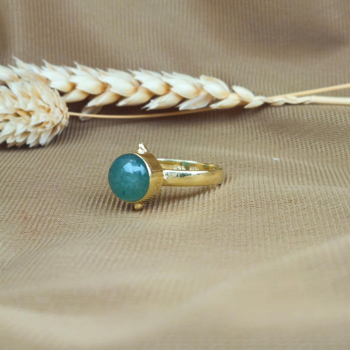 14K Gold Vermeil Clock Ring - Aventurine