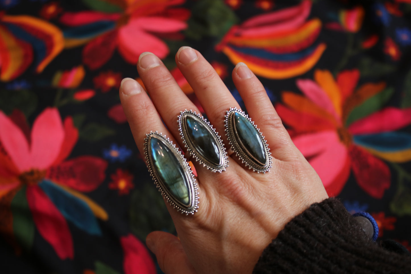 Sterling Silver Big Bohemian Labradorite Ring - 19 mm