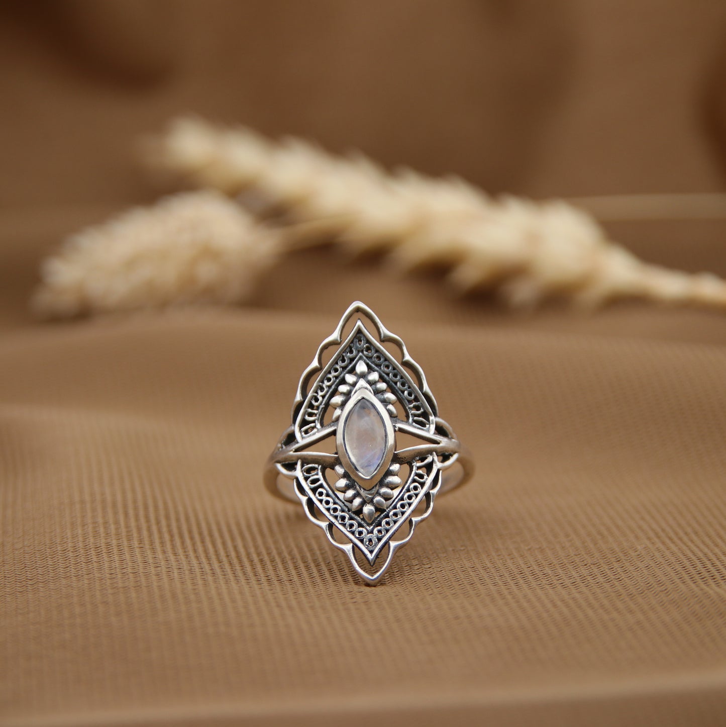 Sterling Silver Radiant Blossom Ring – Moonstone