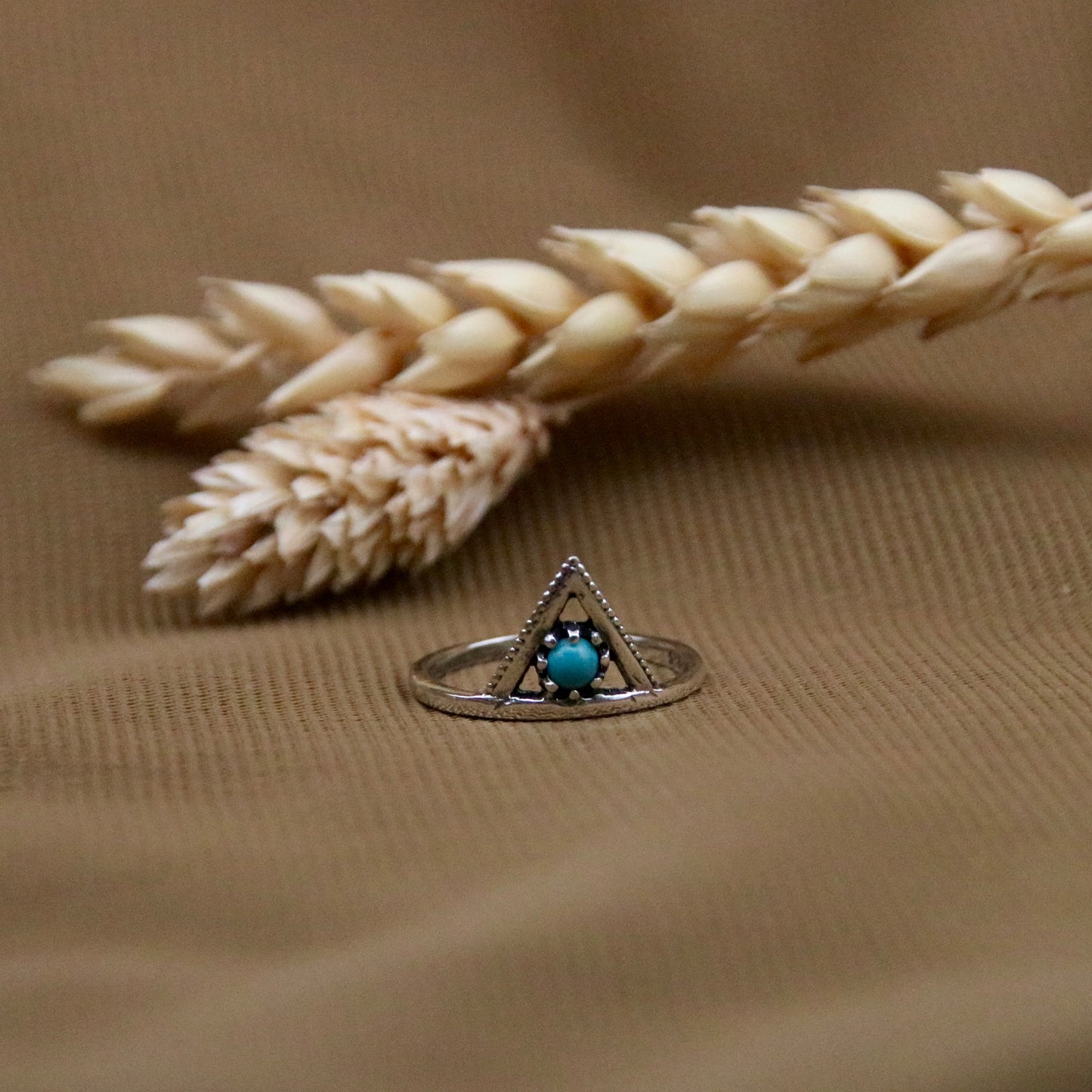 Sterling Silver Beaded Triangle Ring Turquoise