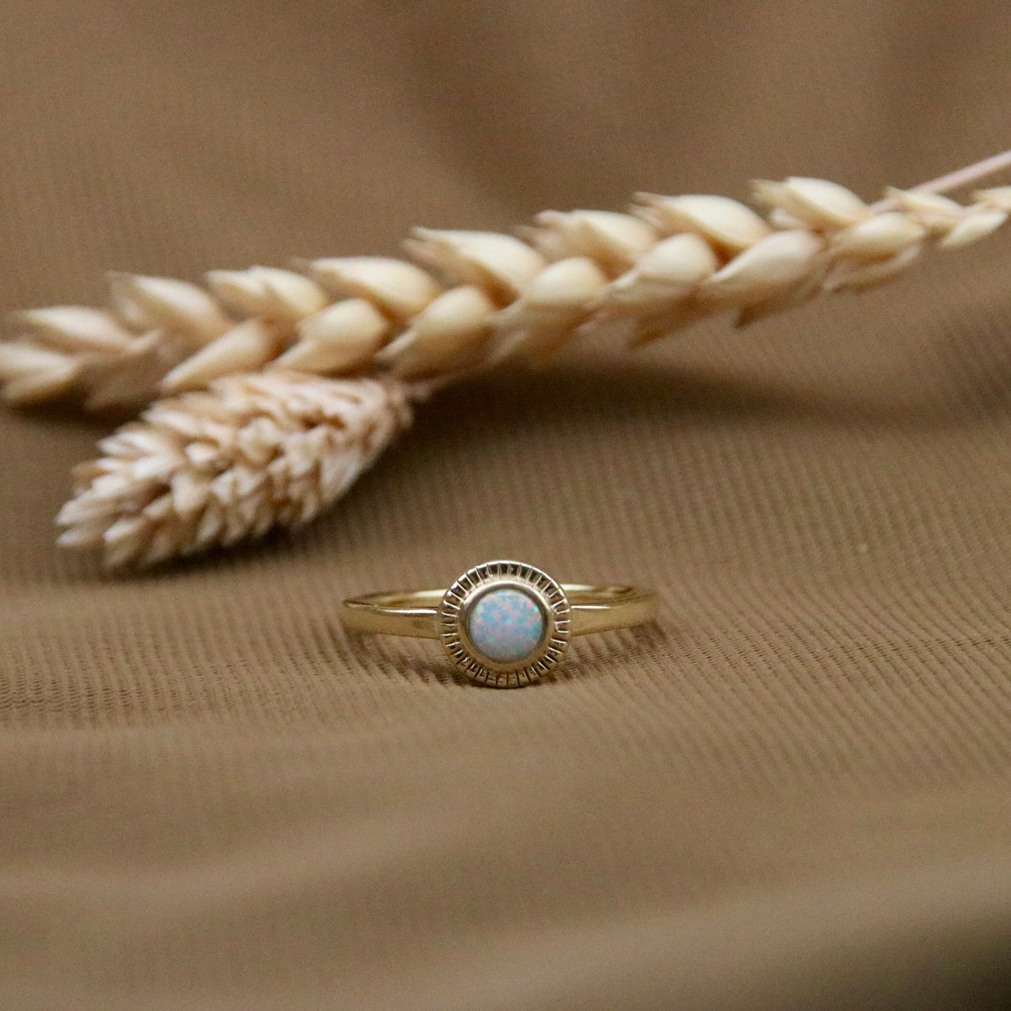 14K Gold Vermeil Charm Ring Opal