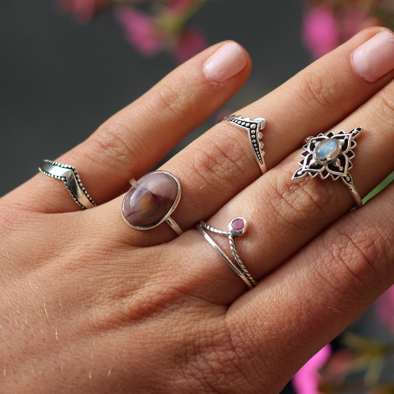 Sterling Silver Old Pink Spirit Ring