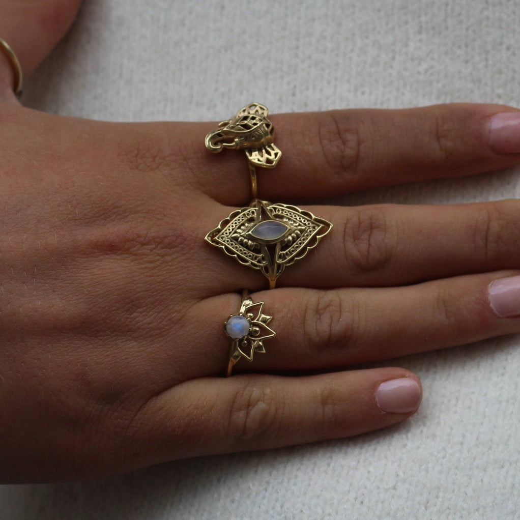 14K Gold Vermeil Radiant Blossom Ring Labradorite