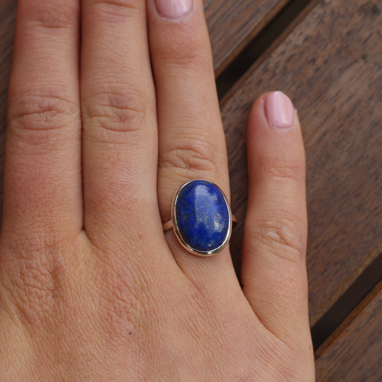 Sterling Silver Oval Lapis Lazuli Ring - 18 mm