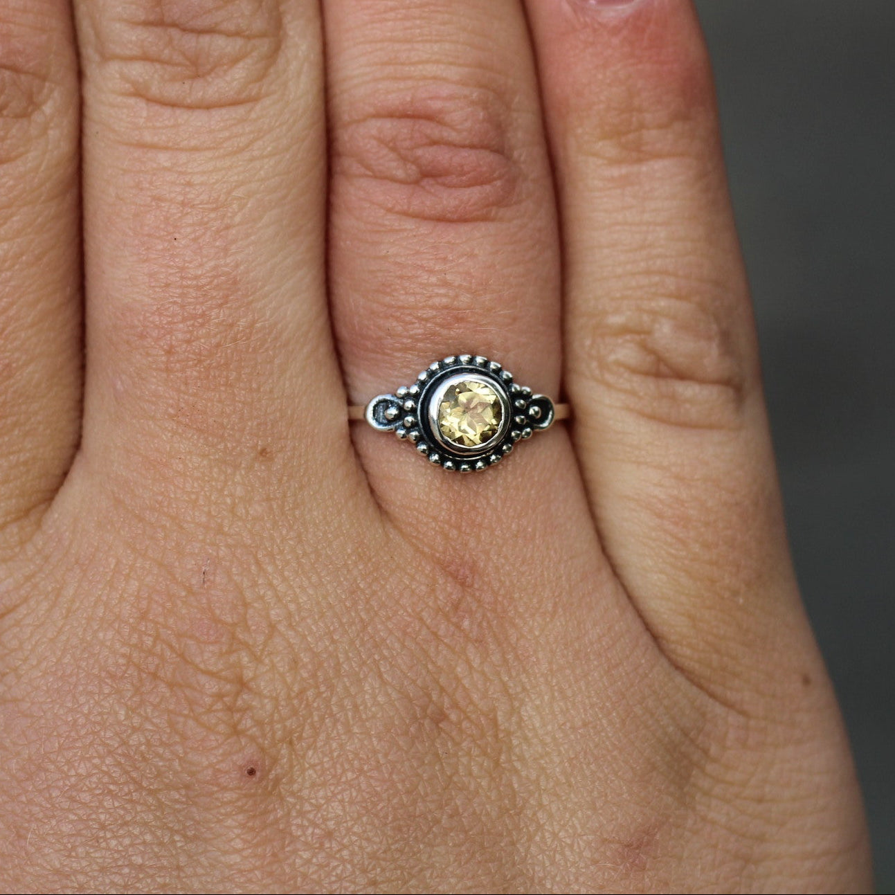 Sterling Silver Beaded Glow Ring Citrine