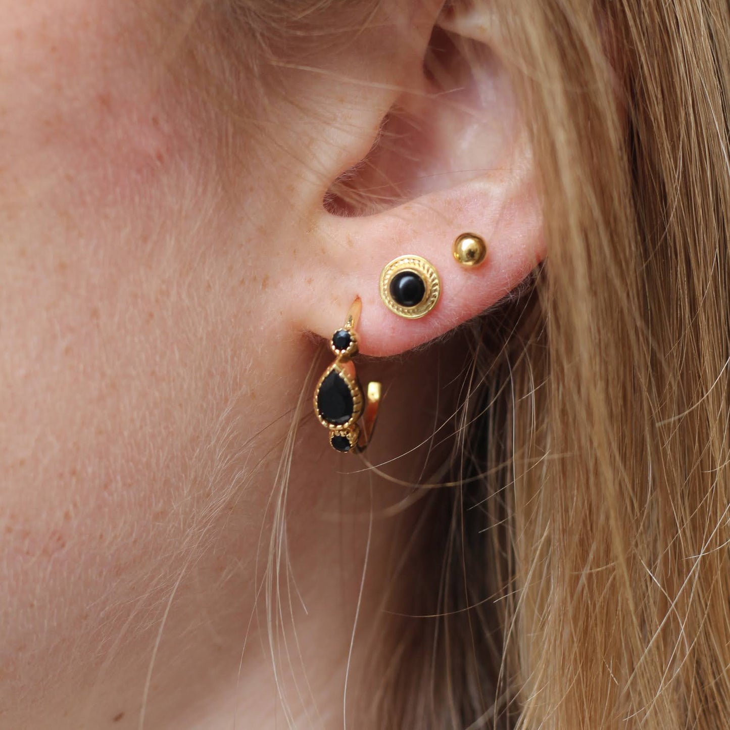 14k Gold Vermeil Triple Teardrop Black Onyx Earrings