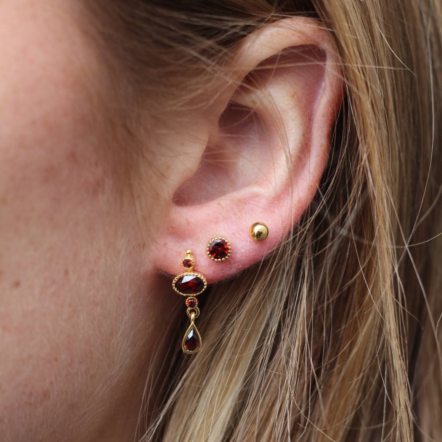 14k Gold Vermeil Festive Garnet Studs