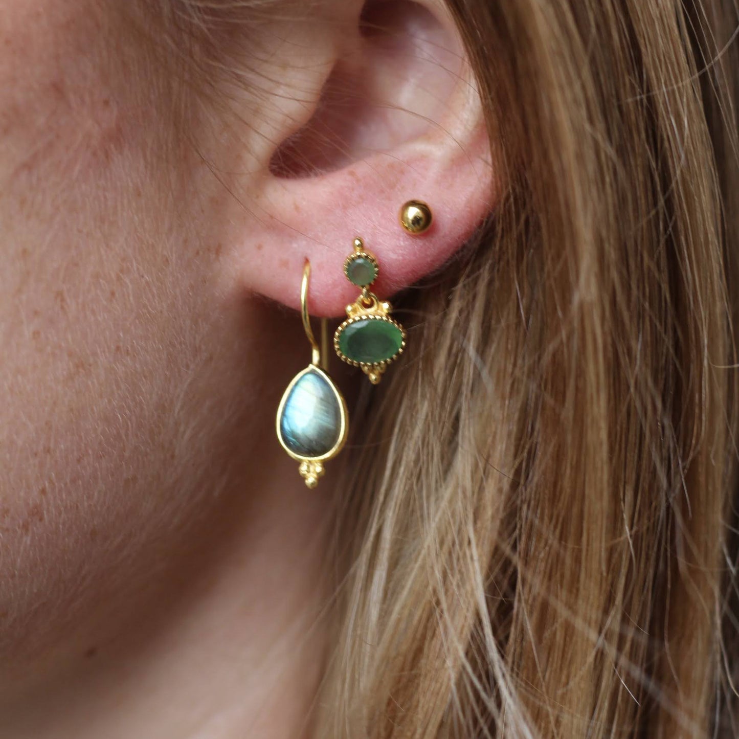 14k Gold Vermeil Rain Drop Labradorite Earrings