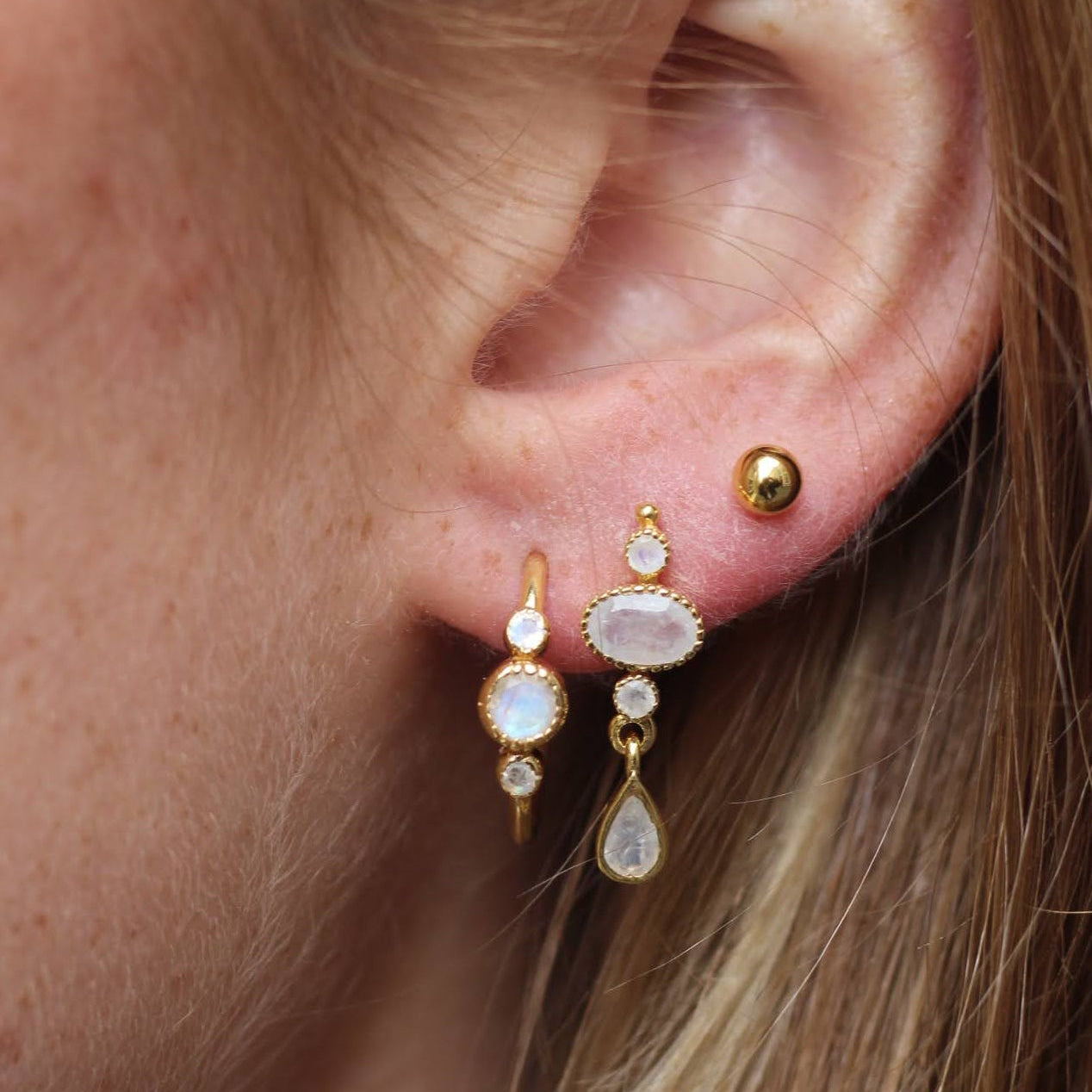 14k Gold Vermeil Festive Moonstone Studs