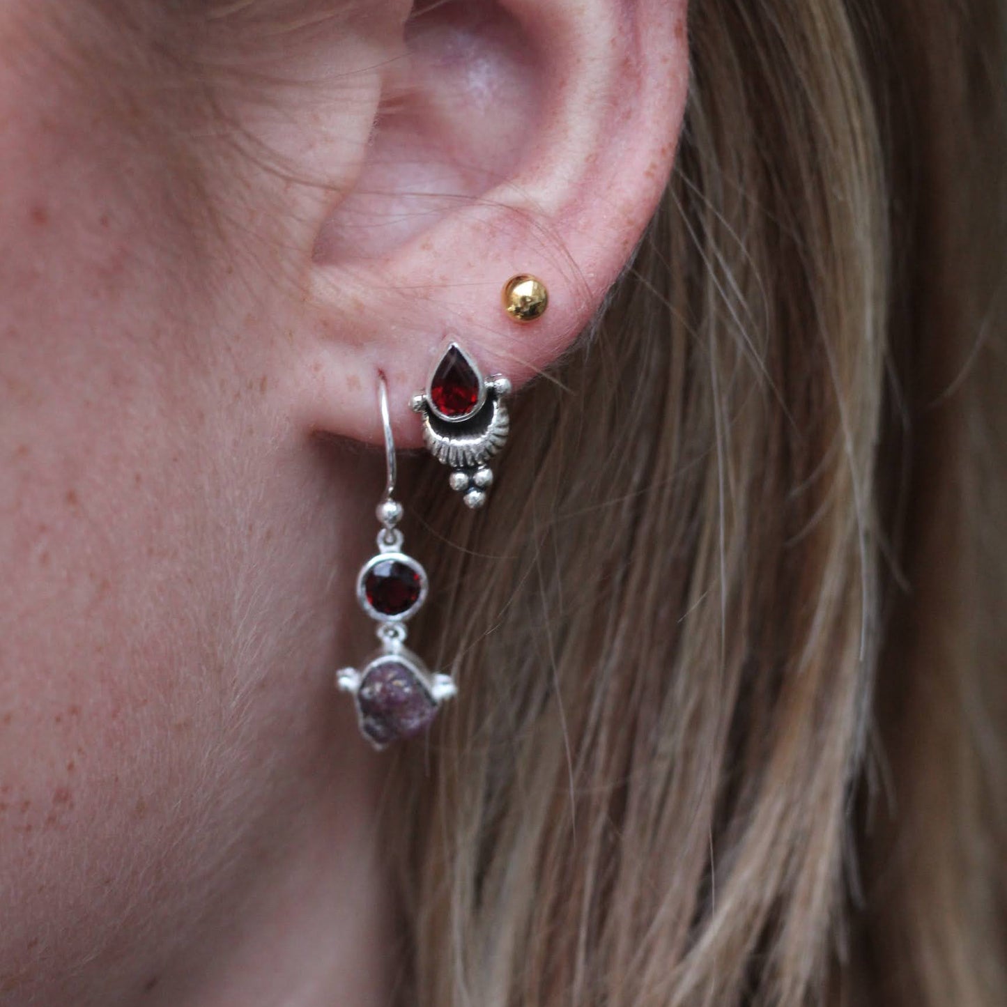 Sterling Silver Raw Earrings Smokey Garnet