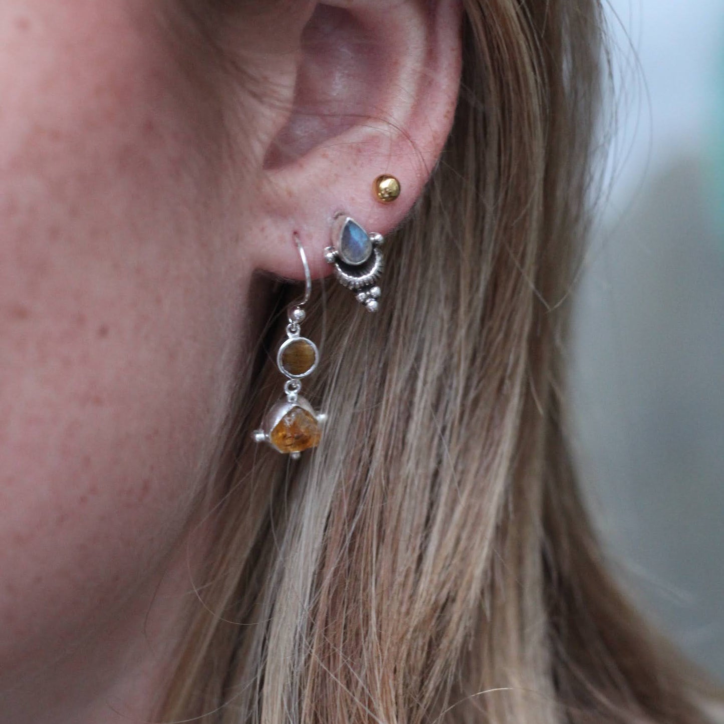 Sterling Silver Raw Earrings Smokey Citrine