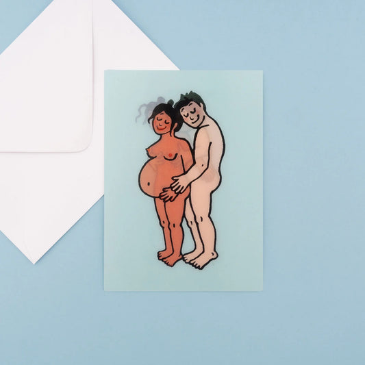Pregnancy Postcard - Black Mom and White Dad