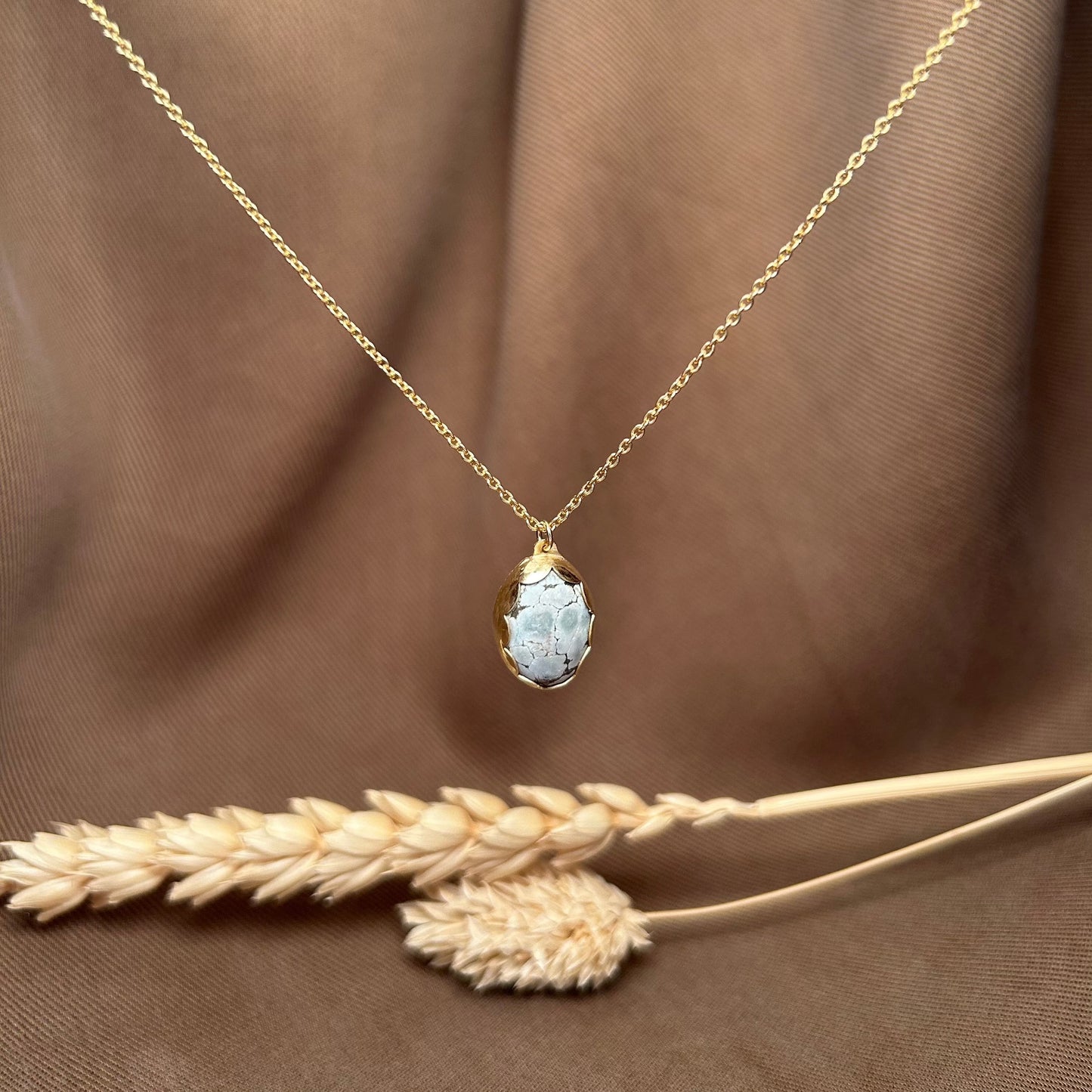 14k Gold Vermeil Oval Turquoise Necklace - Limited Edition