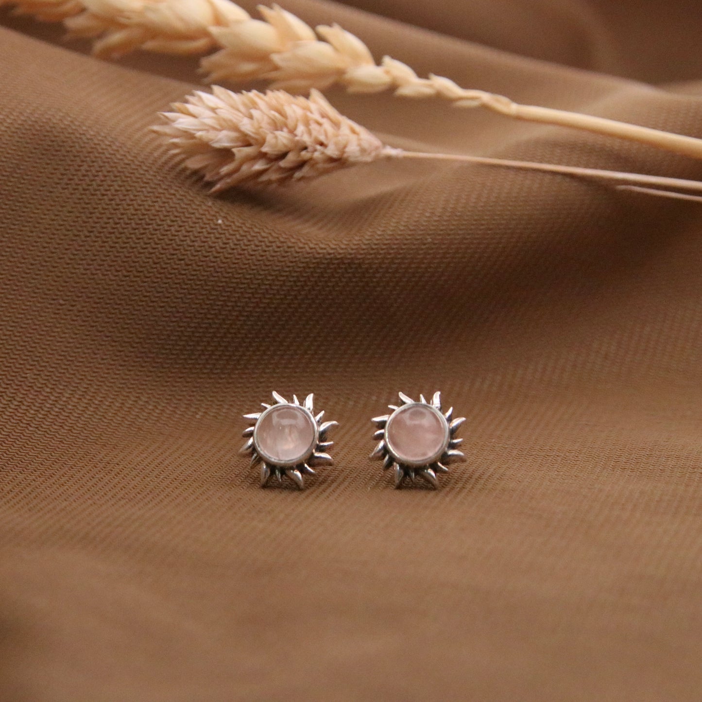 Sterling Silver Fire Of The Sun Studs Rose Quarts