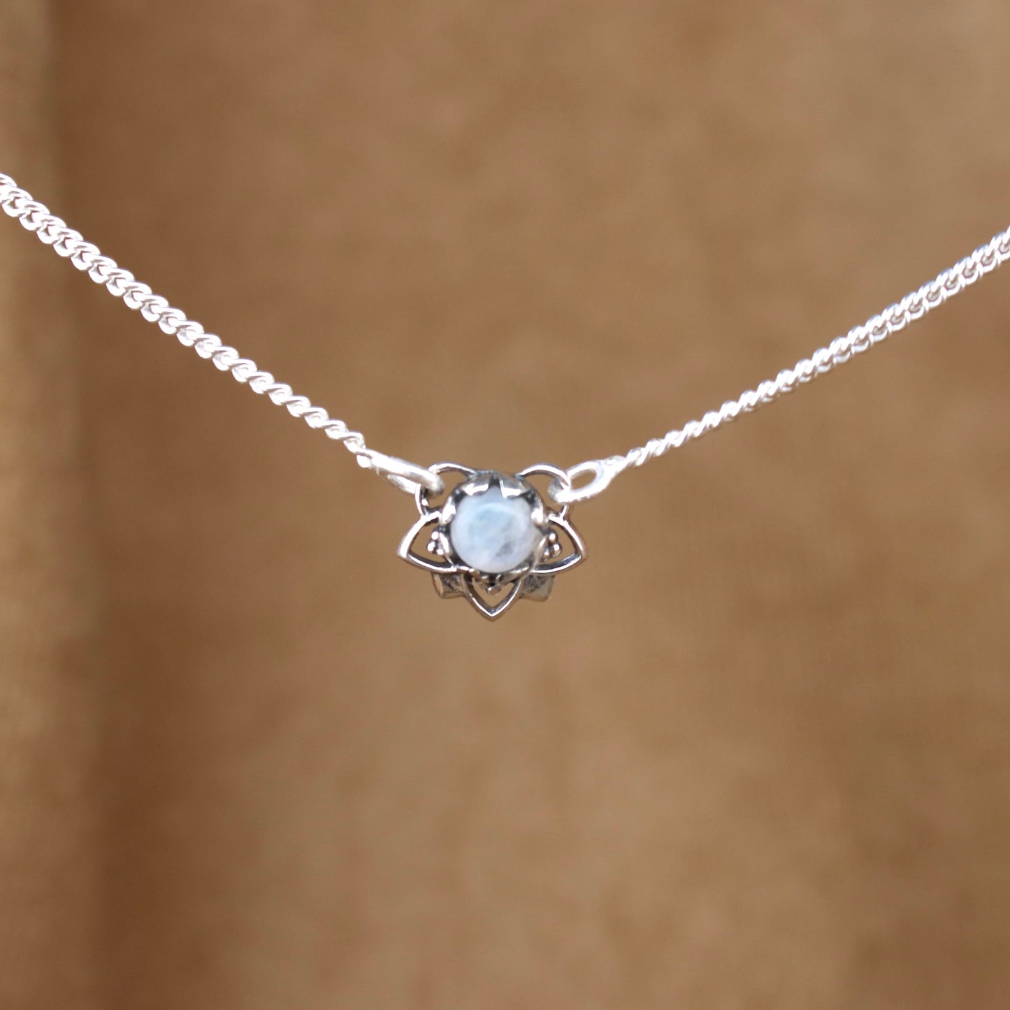 Sterling Silver Mandala Flower Necklace – Moonstone