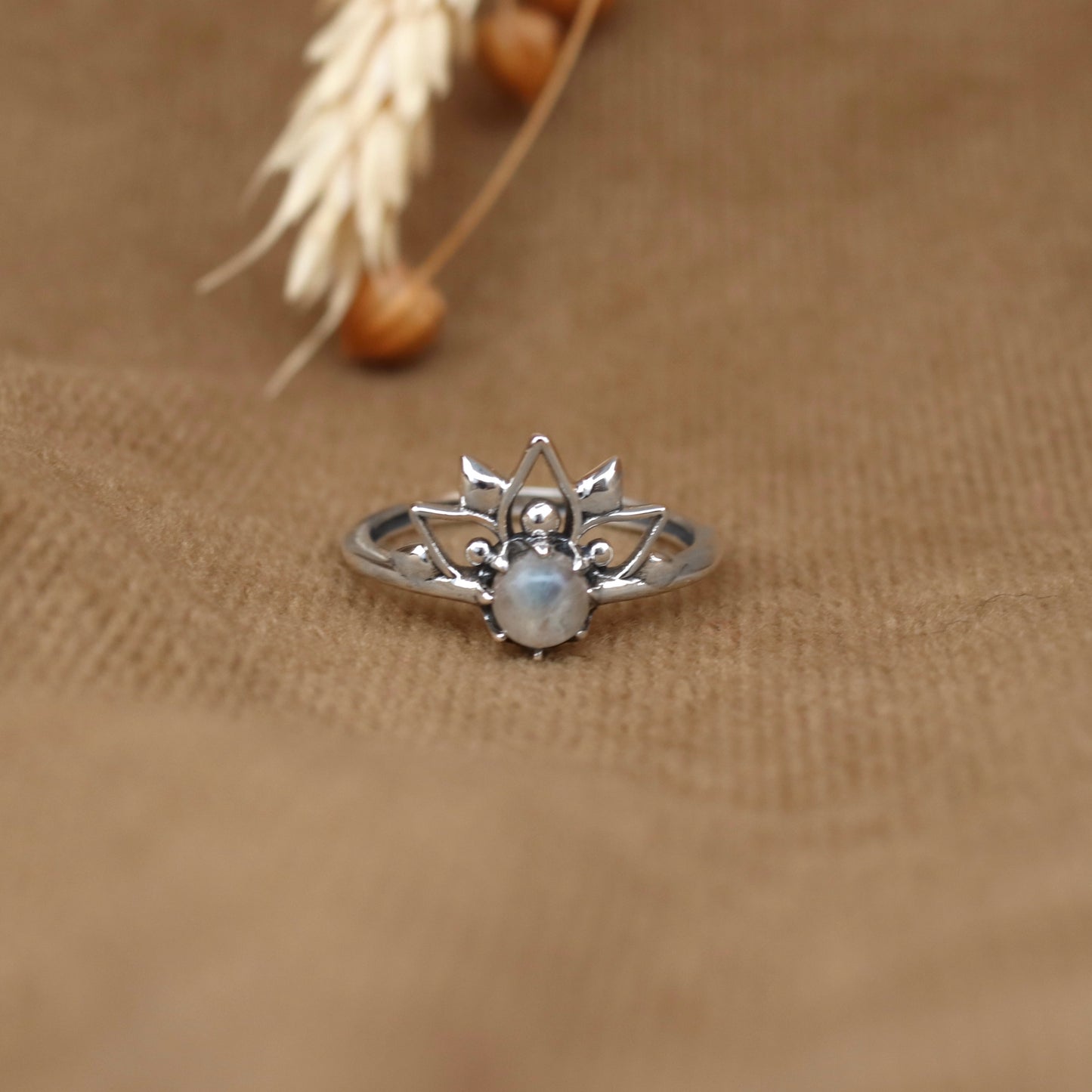 Sterling Silver Sunset Mandala Moonstone Ring