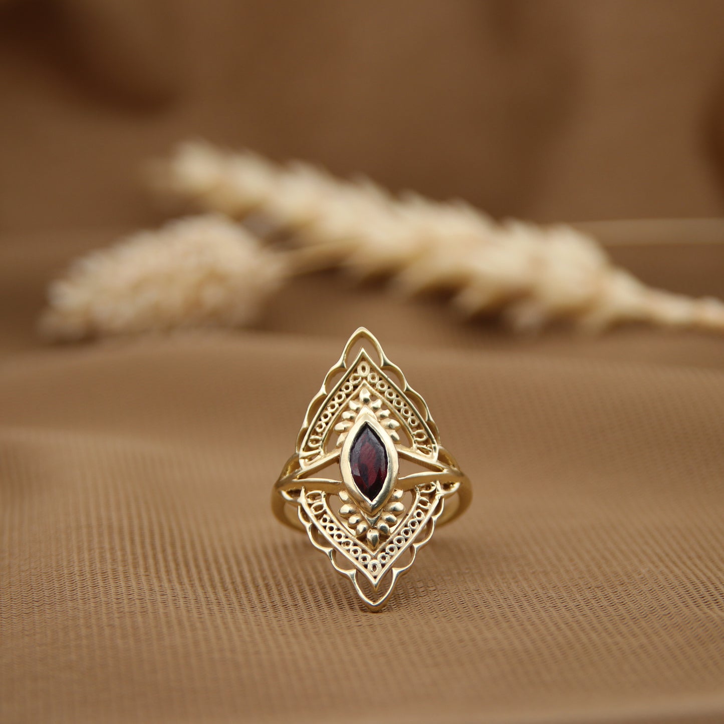 14K Gold Vermeil Radiant Blossom Ring Garnet