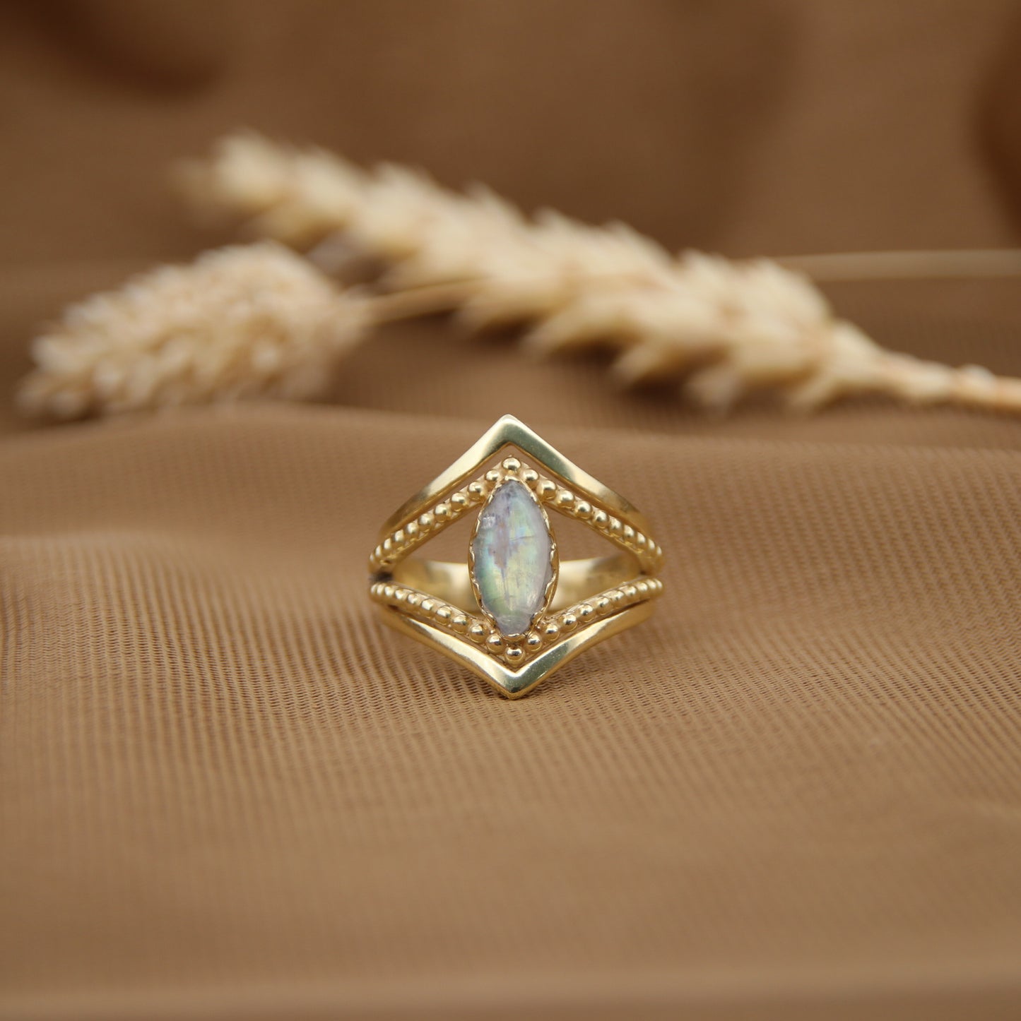 14K Gold Vermeil Kiss by the Moon Ring Moonstone