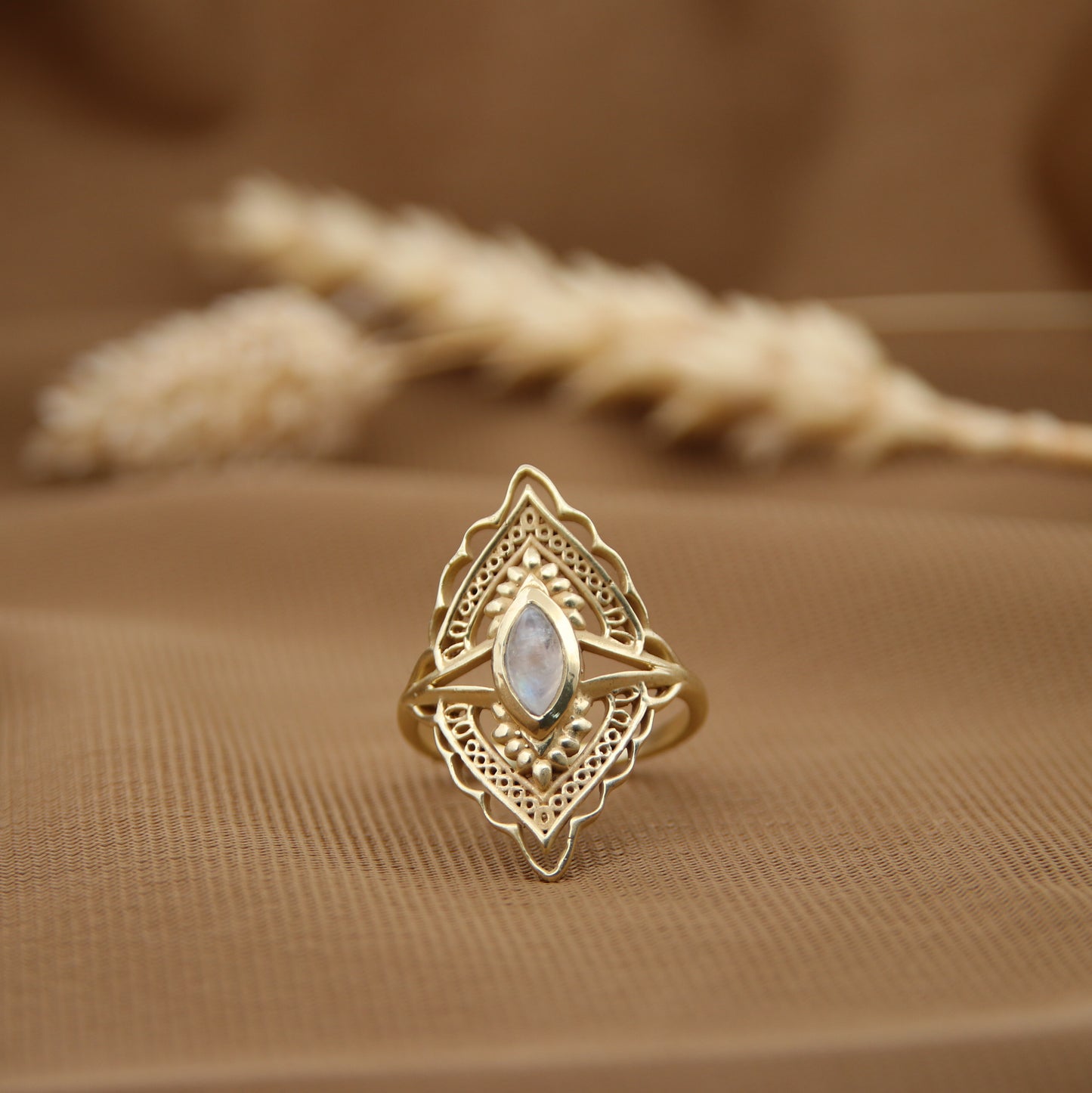 14K Gold Vermeil Radiant Blossom Ring Moonstone