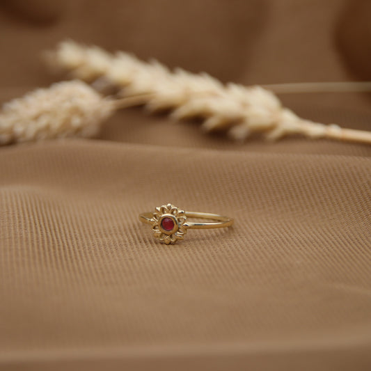 14k Gold Vermeil Luminous Flower Ring Garnet