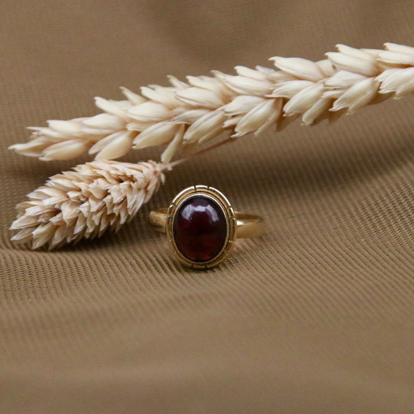 14k Gold Vermeil Oval Ethnic Garnet Ring 16 mm Limited Edition