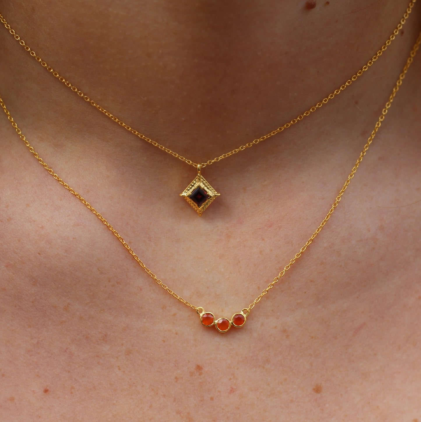14k Gold Vermeil Charm Necklace Garnet