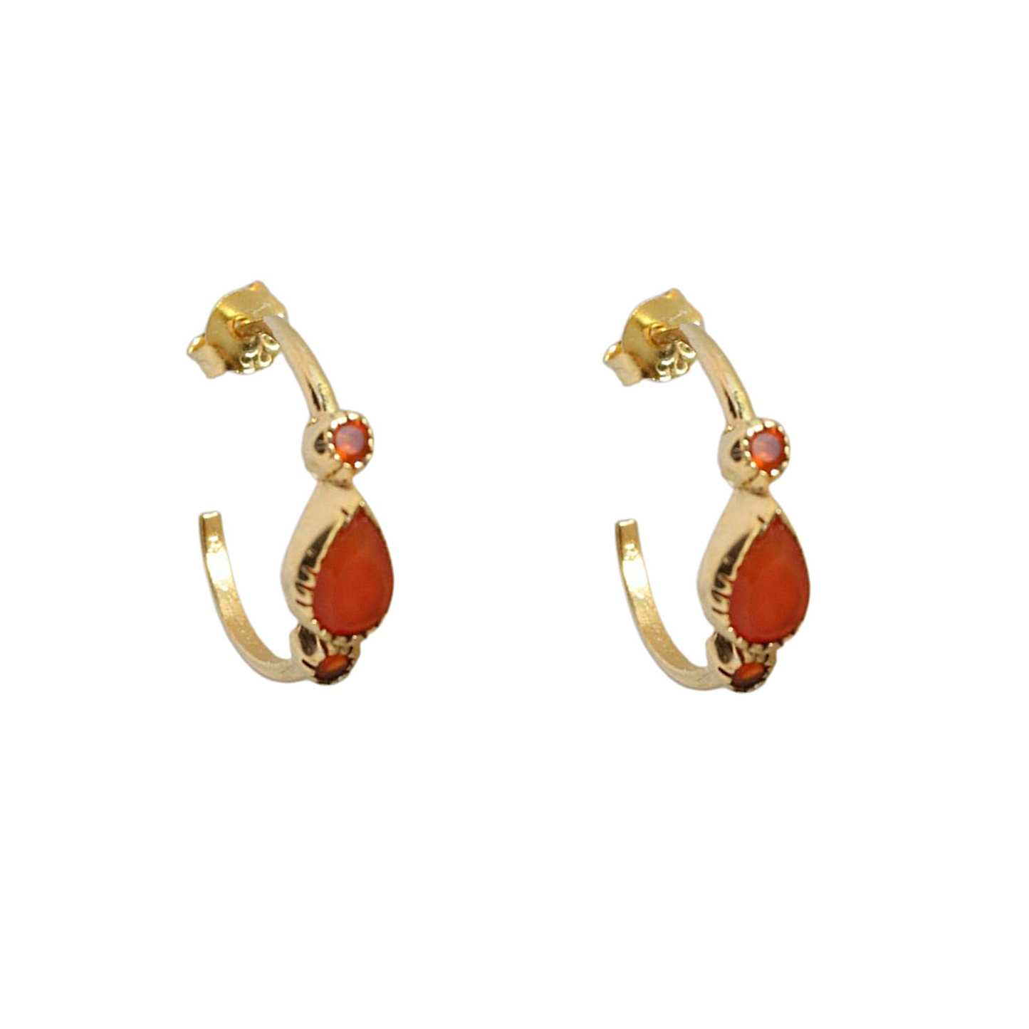 14k Gold Vermeil Triple Teardrop Carnelian Earrings