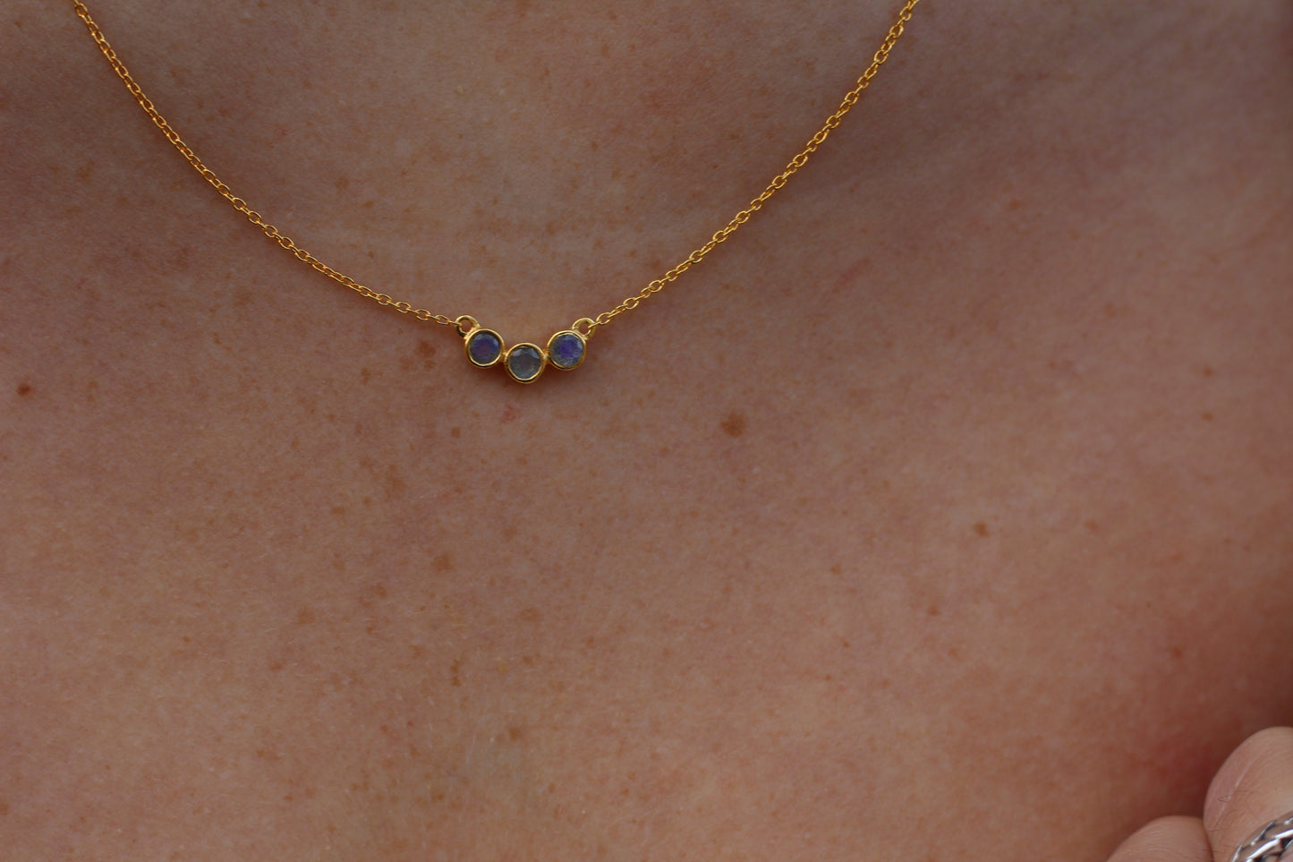 14k Gold Vermeil Triple Stones Labradorite Necklace