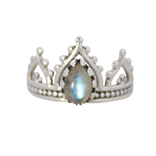 Sterling Silver Ring Temple Crown - Labradorite