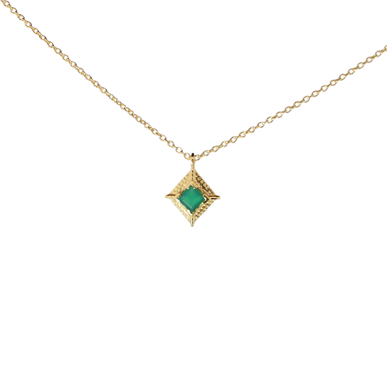 14k Gold Vermeil Charm Necklace Green Onyx