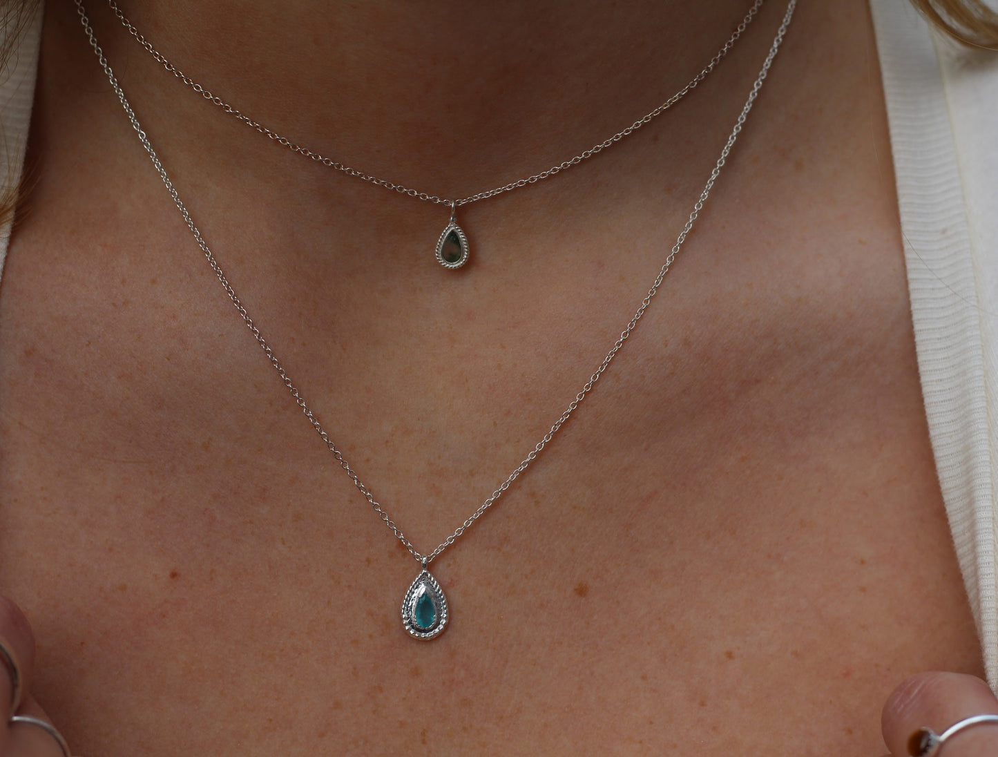 Sterling Silver Mini Teardrop Moss Agate Necklace