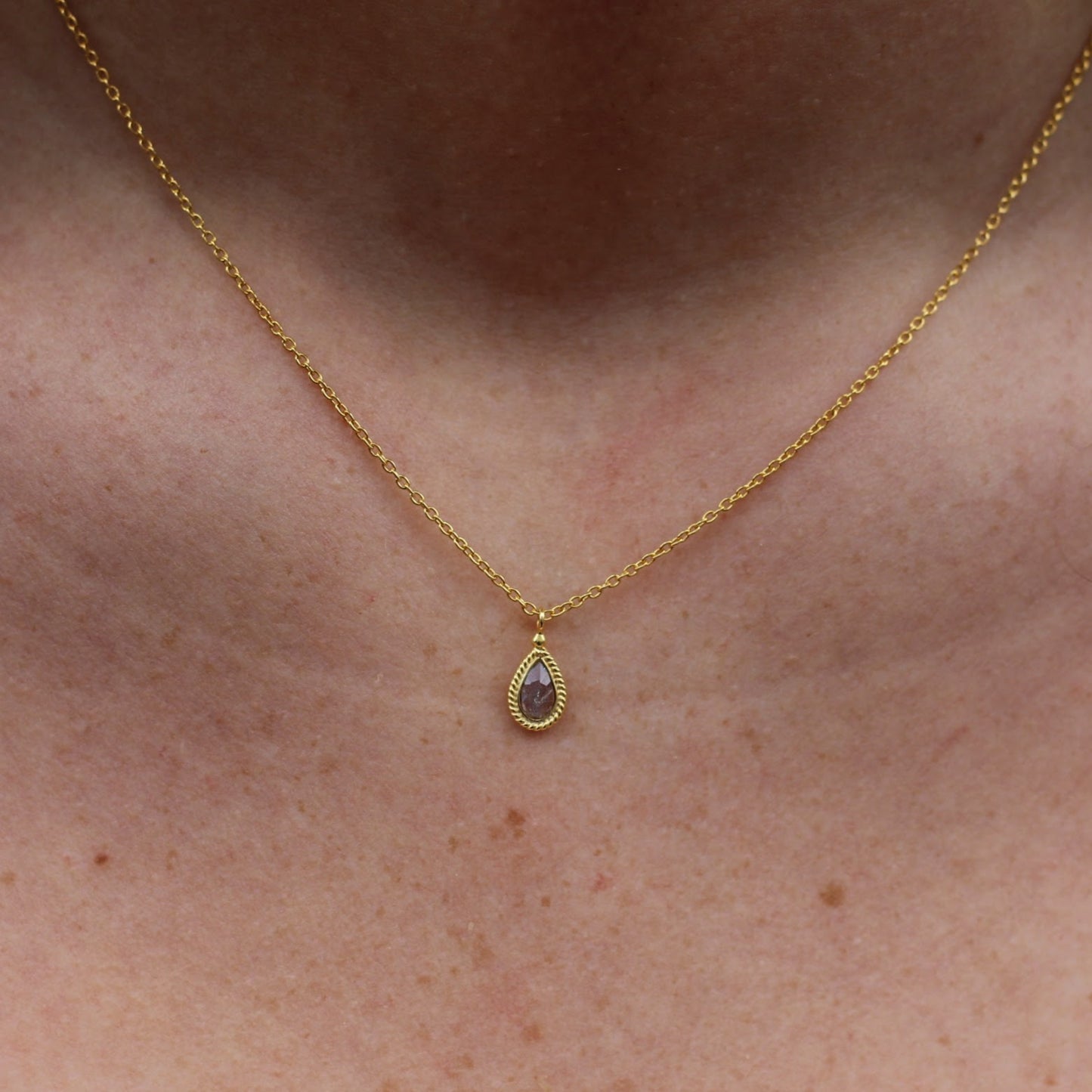 14k Gold Vermeil Mini Teardrop Labradoriet Necklace