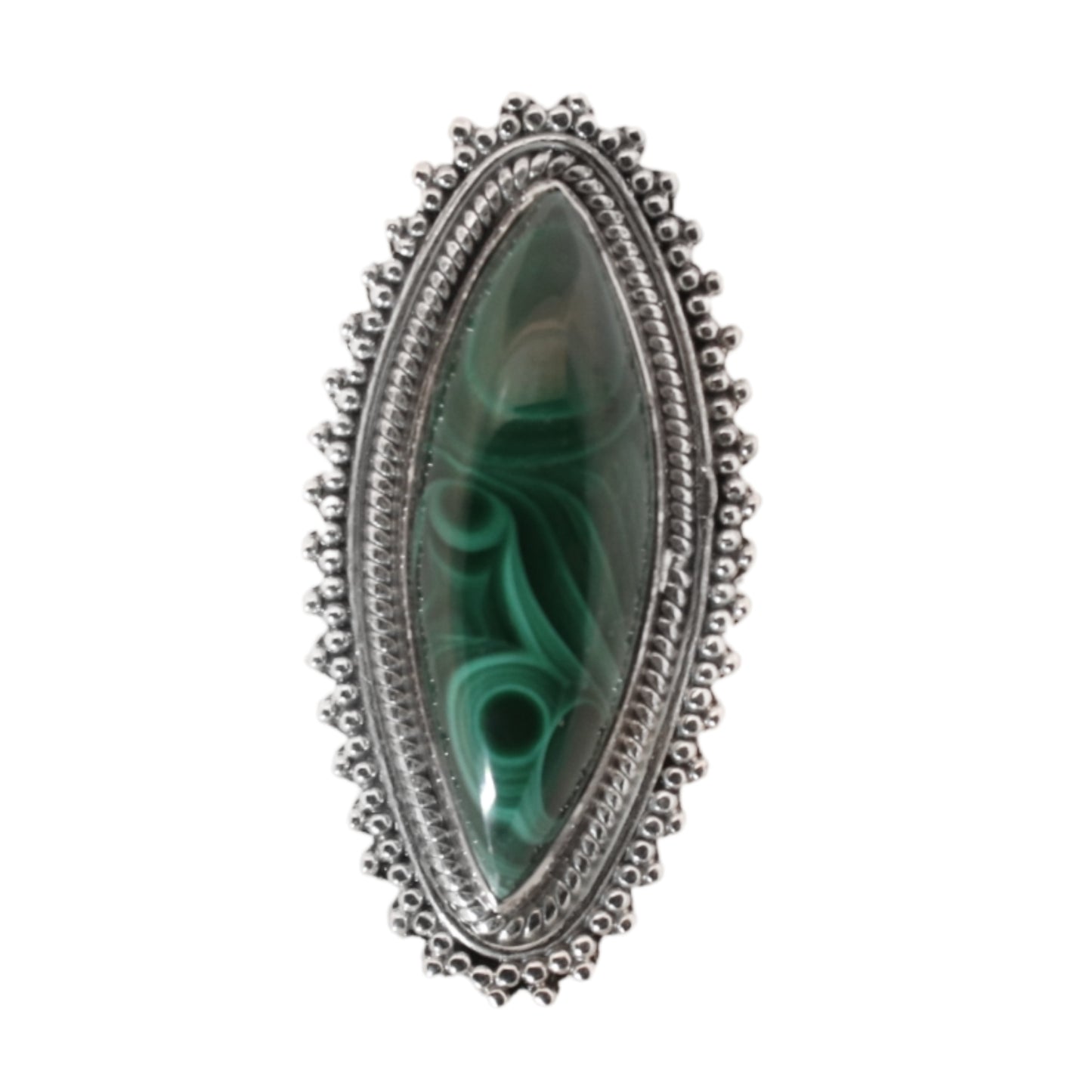 Sterling Silver Big Bohemian Malachite Ring - 17 mm