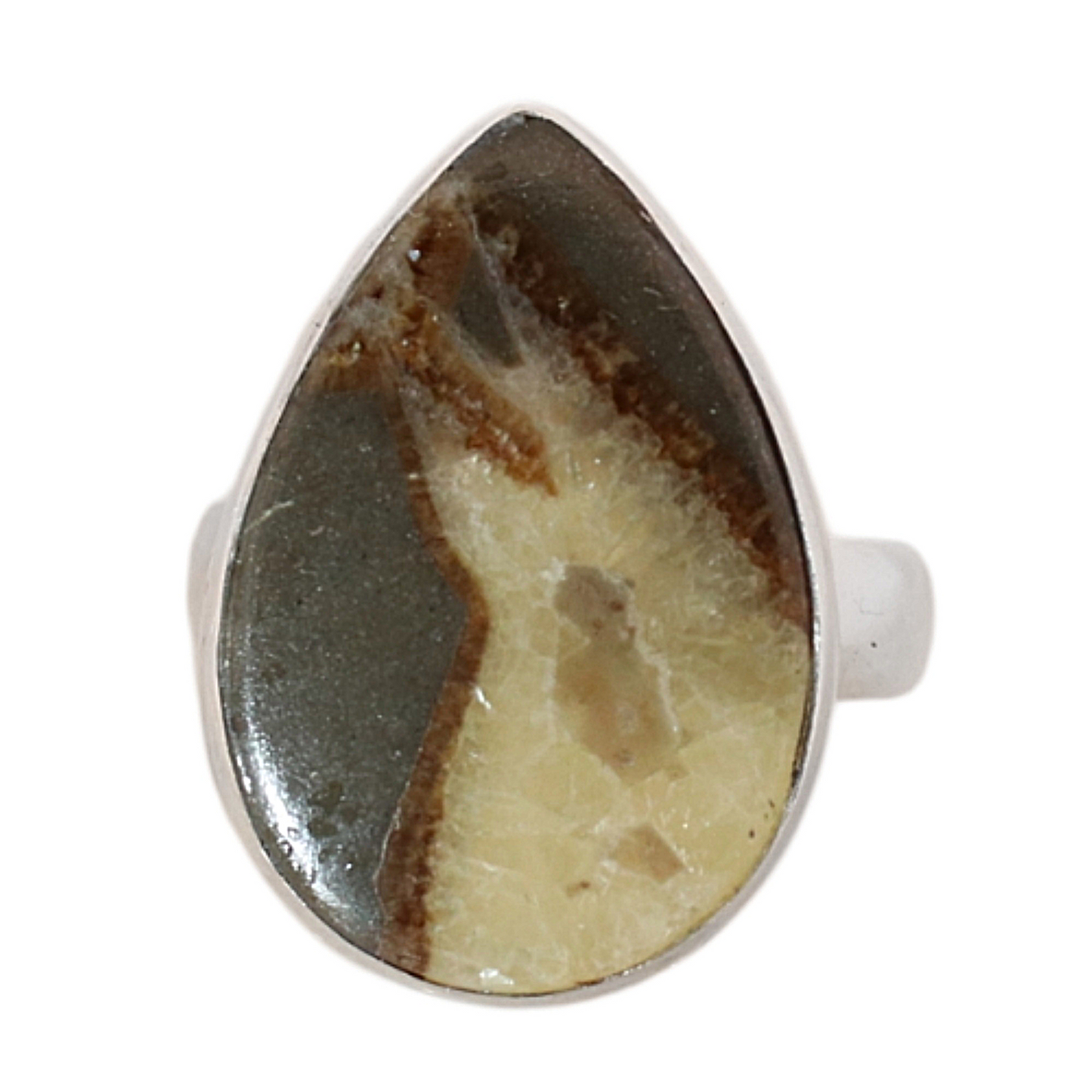 Sterling Silver Teardrop Septaria Ring - 18 mm