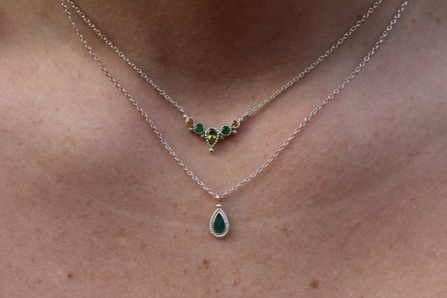 Sterling Silver Multiple Stones Goddess Necklace Light