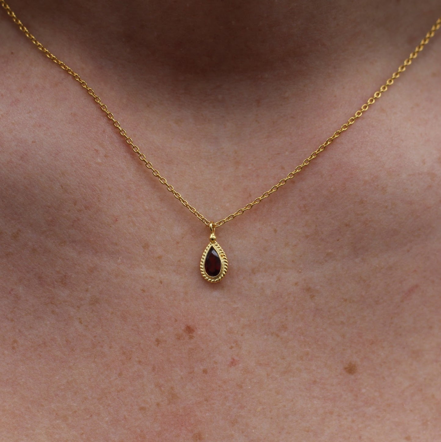 14k Gold Vermeil Mini Teardrop Garnet Necklace