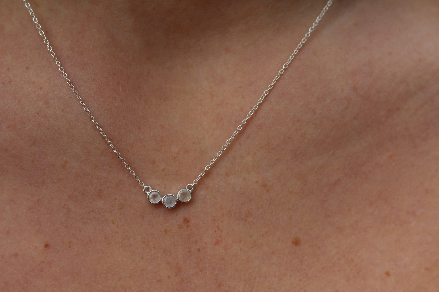 Sterling Silver Triple Stones Moonstone Necklace