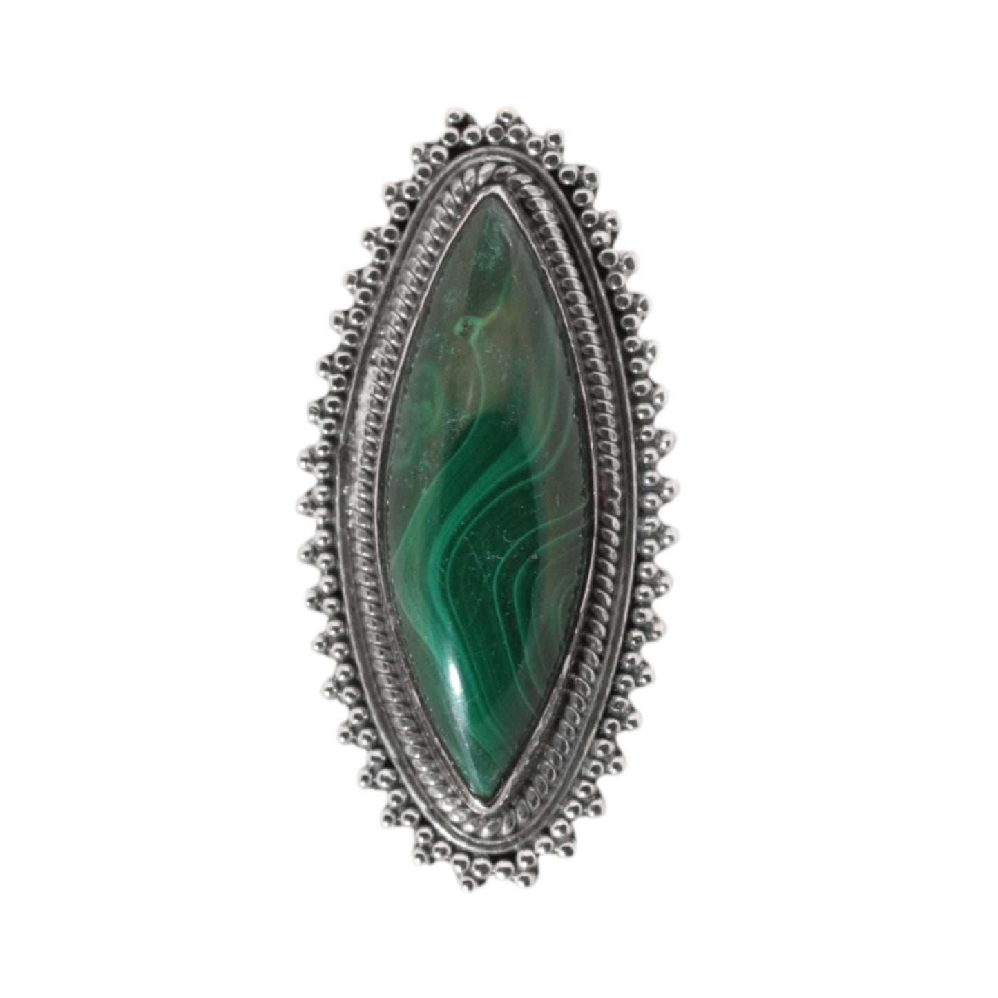 Sterling Silver Big Bohemian Malachite Ring - 19 mm