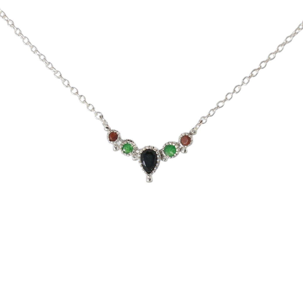 Sterling Silver Multiple Stones Goddess Necklace Dark