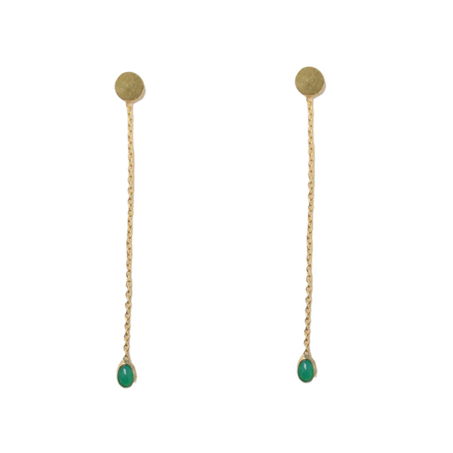 14K Gold Vermeil Elegant Chain Studs Green Onyx
