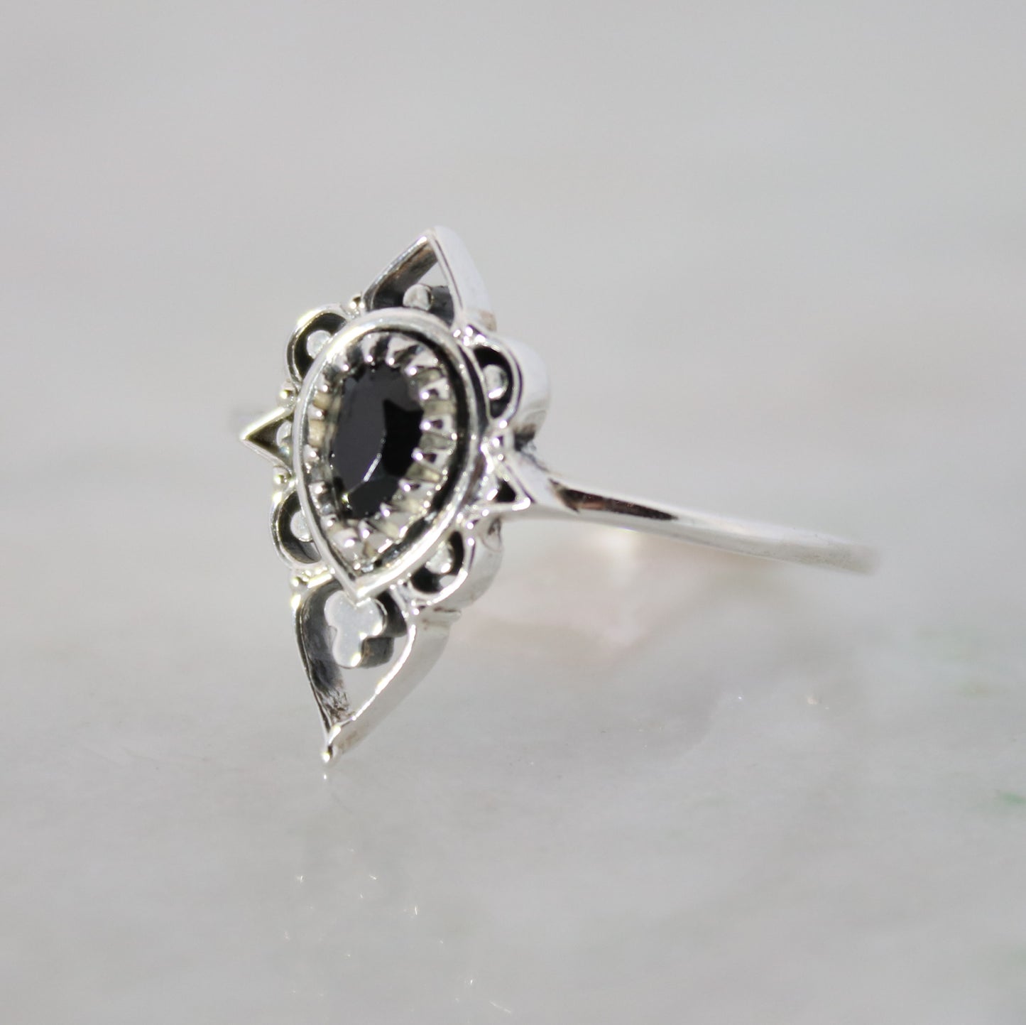 Sterling Silver Delicate Silhouette Ring Black Onyx