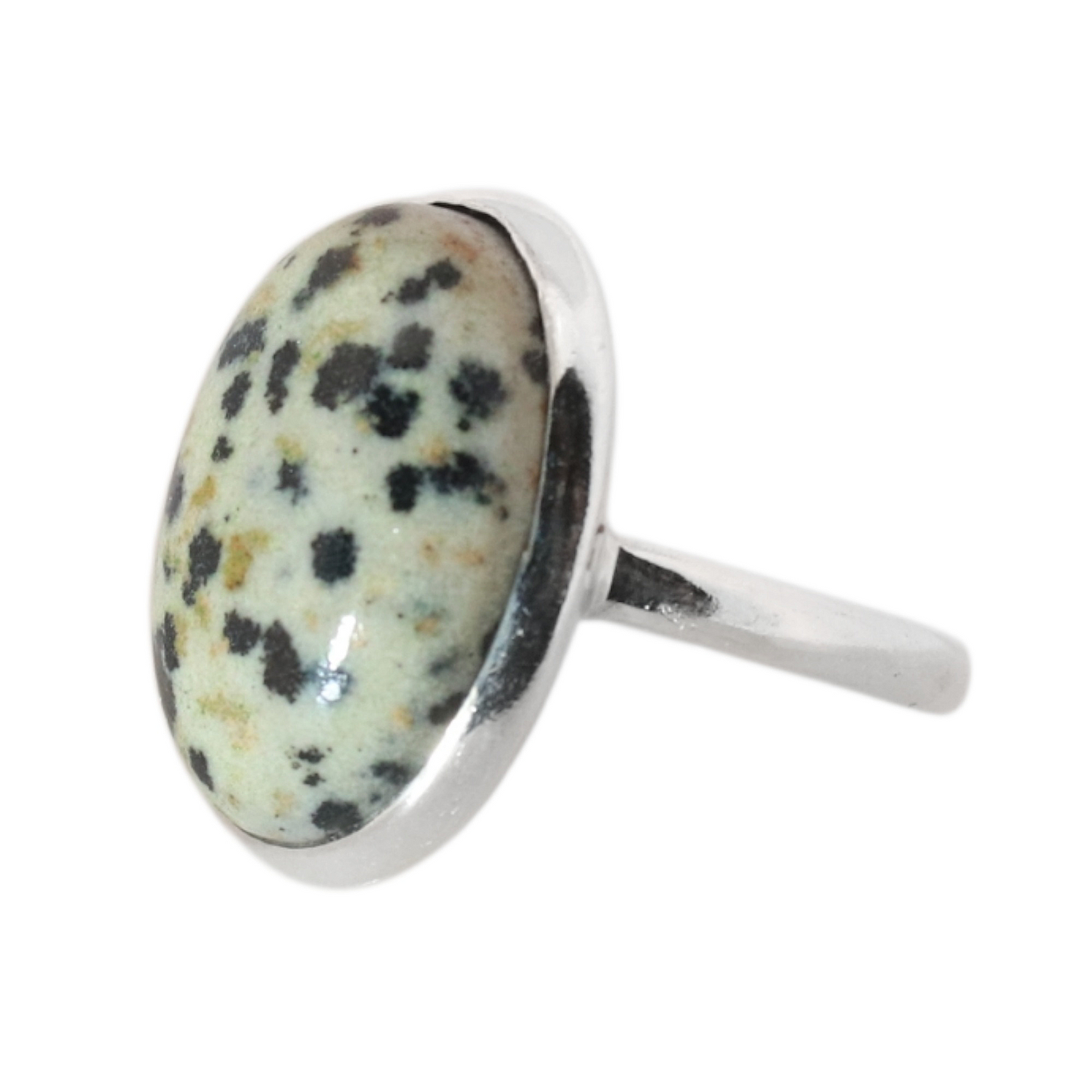 Sterling Silver Big Oval Dalmatian Jasper Ring - 18 mm