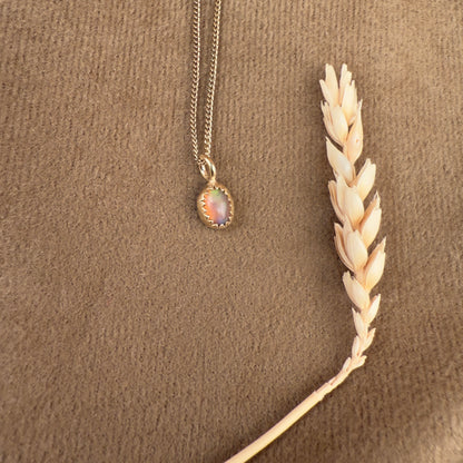 14k Gold Vermeil Tiny Opal Necklace - Limited Edition