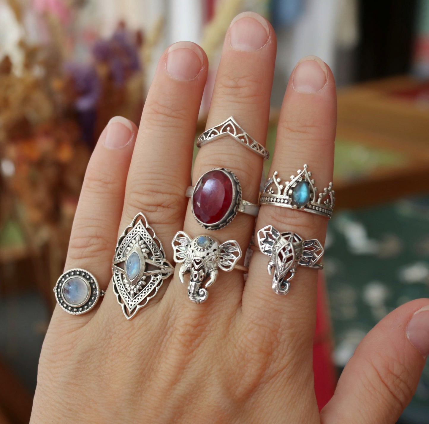 Sterling Silver Ring Temple Crown - Labradorite