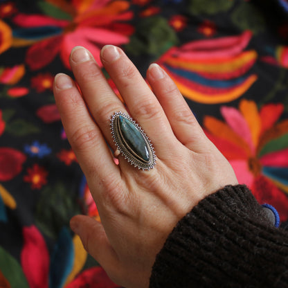 Sterling Silver Big Bohemian Labradorite Ring - 18 mm