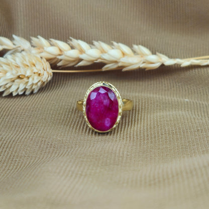 14K Gold Vermeil Lady in Red Ring - Ruby Quartz