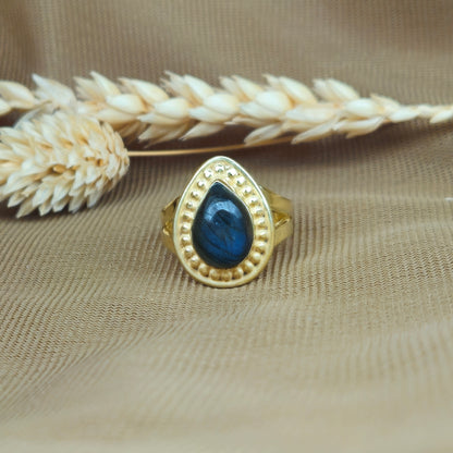 14K Gold Vermeil Teardrop Stud Ring - Labradorite