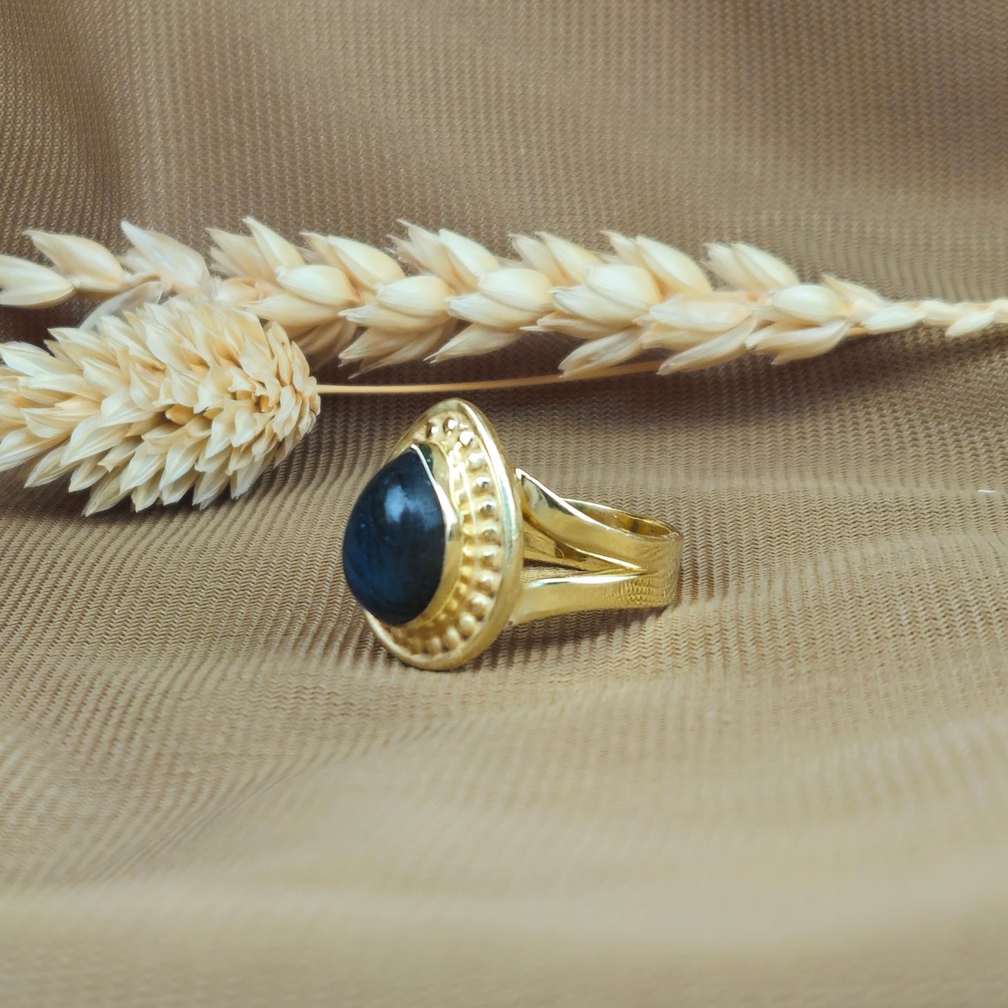 14K Gold Vermeil Teardrop Stud Ring - Labradorite